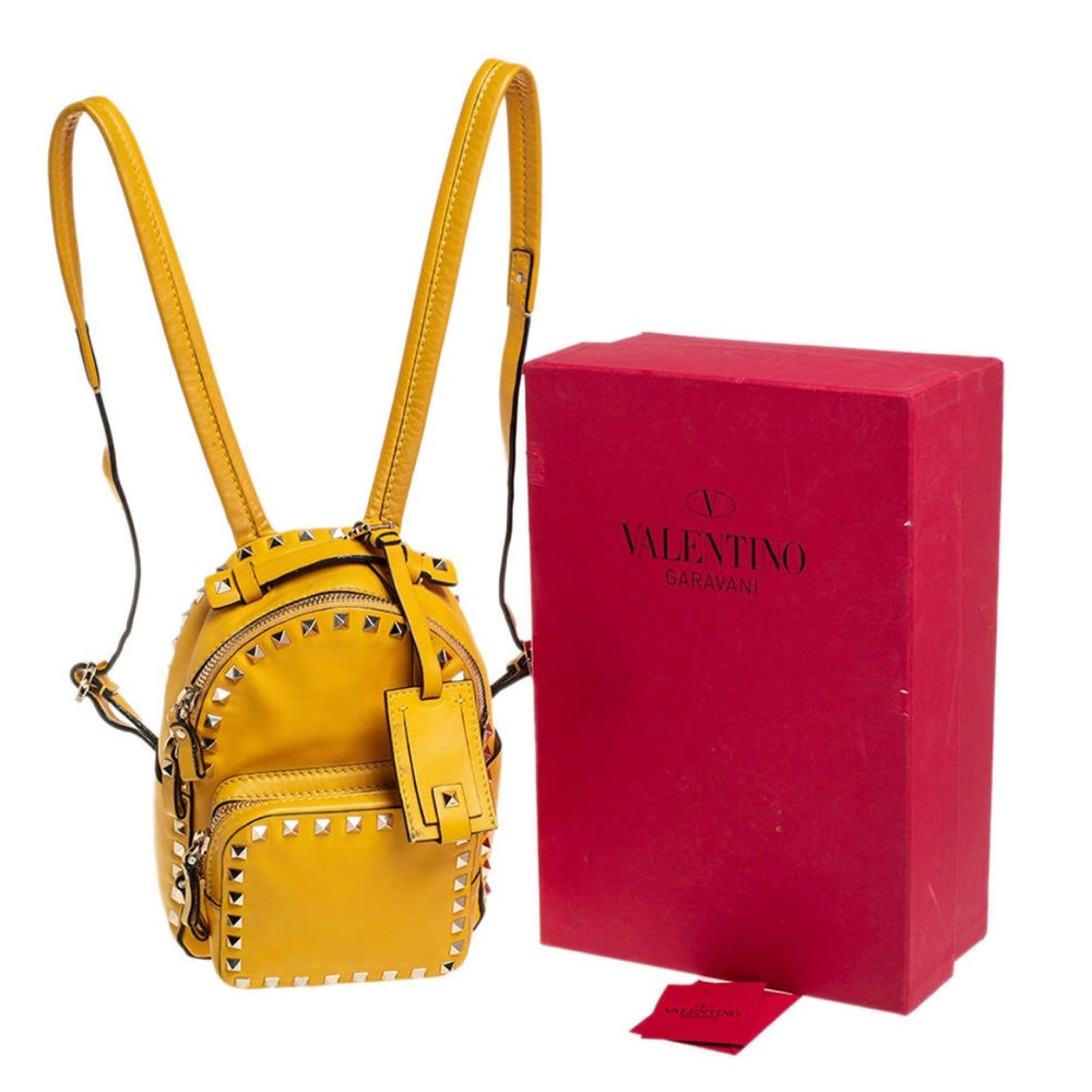 Authentic Valentino Garavani Yellow Leather Mini Rockstud Backpack